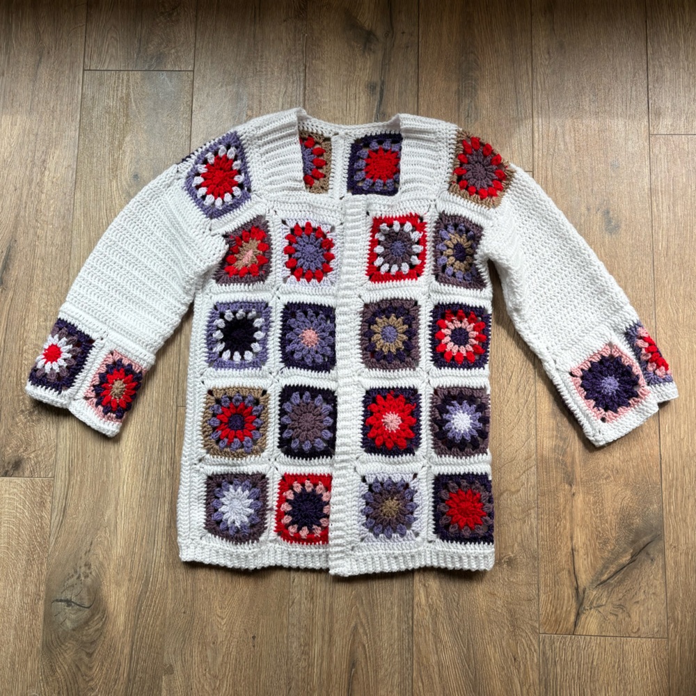 Crochet Granny Square Knit Oversized Cardigan Sweater Bode Inspired Medium/Large - Picture 15 of 16
